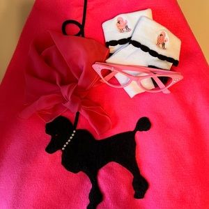 Hot Pink Poodle Skirt kids sz 10/12 costume glasses socks scarf Halloween 1950's